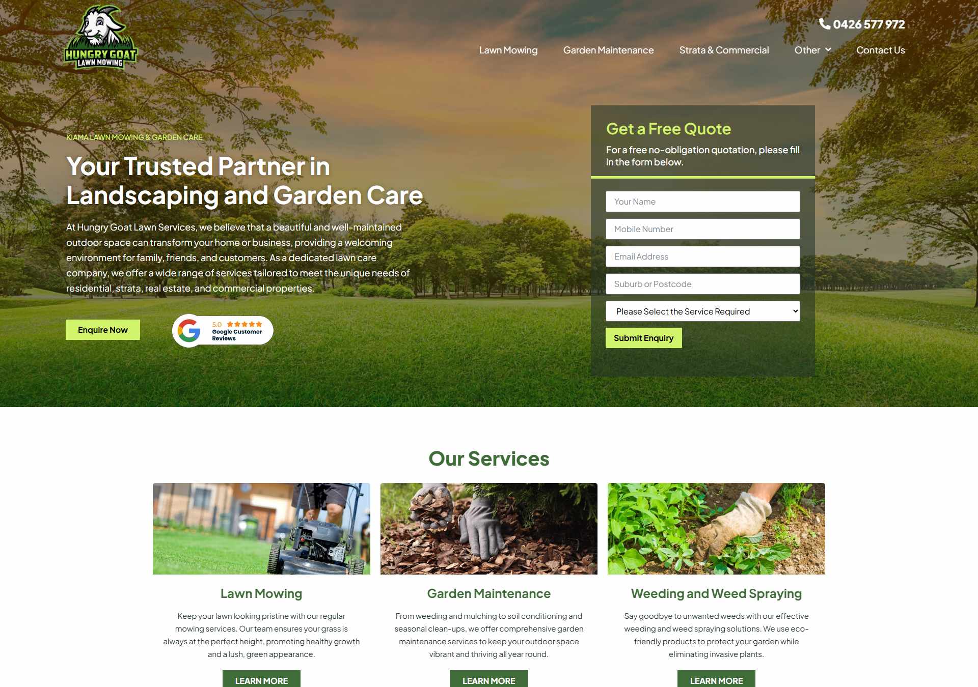 Hungry Goat Lawn Mowing — tradie website built by Wollongong Web Design Co